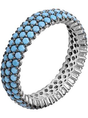 925 Sterling Silver Blue Turquoise Eternity Stacking Ring for Women - Genuine